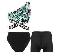 Freebily 3 Pièces Maillots de Bain Filles Tankini Bikini Vetement de Natation Plage Anti UV Ensemble Haut + Slip + Short de Bain Swimwear 3-16 Ans Z Lettres Vert 11-12 Ans