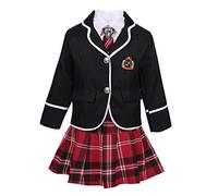 Freebily 4pcs Uniforme Scolaire Costume Enfant Fille Écolière Uniforme Britannique Costume De Étudiante Photographie Déguisement Halloween Tenus 4-14 Ans Noir 4-5 ans