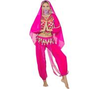 Freebily Adulte Femme Costume de Danse du Ventre Vêtement Danse Orientale Indienne Danseuse Haut Pantalon Tenus Latine Rumba Samba Carnaval Fête Dancewear ZB Rose Vif Taille Unique