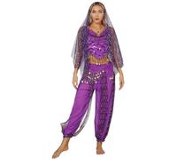 Freebily Adulte Femme Costume de Danse du Ventre Vêtement Danse Orientale Indienne Danseuse Haut Pantalon Tenus Latine Rumba Samba Carnaval Fête Dancewear ZA Violet Taille Unique