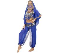 Freebily Adulte Femme Costume de Danse du Ventre Vêtement Danse Orientale Indienne Danseuse Haut Pantalon Tenus Latine Rumba Samba Carnaval Fête Dancewear ZB Bleu Roi Taille Unique