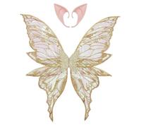 Freebily Ailes D'elfe Pour Femme Fille Ailes De Fée Avec Baguette Magique Oreilles Elfes Deguisement Costume De Fée Halloween Carnaval Cosplay 2pc Champagne Taille unique