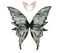 Freebily Ailes D'elfe Pour Femme Fille Ailes De Fée Avec Baguette Magique Oreilles Elfes Deguisement Costume De Fée Halloween Carnaval Cosplay 2pc Noir Taille unique