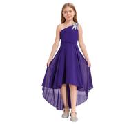 Freebily Asymétrique Robe de Cérémonie Bébé Enfant Fille Elégante Robes de Mariage Bal Chiffon Robe Demoiselle Honneur Fête sans Manche Strass Violet 10 Ans