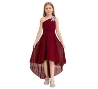 Freebily Asymétrique Robe de Cérémonie Bébé Enfant Fille Elégante Robes de Mariage Bal Chiffon Robe Demoiselle Honneur Fête sans Manche Strass Bordeaux 10 Ans