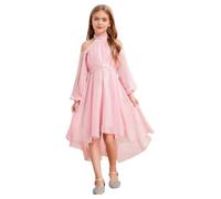 Freebily Asymétrique Robe De Mariage Soirée Princesse Fille Enfant Robe Licou de Cocktail Nouvelle Année Concours De Beauté Ecole Volants Strass Diamants Rose 5-6 Ans