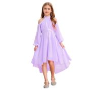 Freebily Asymétrique Robe De Mariage Soirée Princesse Fille Enfant Robe Licou de Cocktail Nouvelle Année Concours De Beauté Ecole Volants Strass Diamants Violet 13-14 Ans