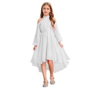 Freebily Asymétrique Robe De Mariage Soirée Princesse Fille Enfant Robe Licou de Cocktail Nouvelle Année Concours De Beauté Ecole Volants Strass Diamants Blanc 7-8 Ans