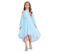 Freebily Asymétrique Robe De Mariage Soirée Princesse Fille Enfant Robe Licou de Cocktail Nouvelle Année Concours De Beauté Ecole Volants Strass Diamants Bleu 15-16 Ans