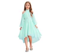 Freebily Asymétrique Robe De Mariage Soirée Princesse Fille Enfant Robe Licou de Cocktail Nouvelle Année Concours De Beauté Ecole Volants Strass Diamants Vert 11-12 Ans
