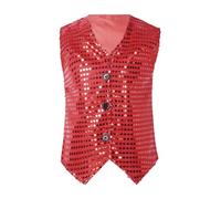 Freebily Bébé Enfant Paillette Gilet de Mariage Soirée Baptême Sequin Costume Danse Jazz Hip-hop Spectacle Tenue Manteau Casual Sans Manche Rouge 11-12 ans