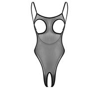 Freebily Body String Femme Combinaison sans Manches Col U Ouvert Entrejambe Dos Extensible Transparent Bodysuit Justaucorps de Sport sous-vêtement Lingerie (Taille Unique, Noir A)