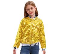 Freebily Boléro Enfants Veste Paillettes Manche Longue Haut Garcons Filles Blouson Manteau à Paillettes Style Baseball Sport Jacket Coat Tops 5-16 Ans Jacket Or 8-10 ans