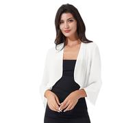 Freebily Boléro Femme Mariage Soirée Mousseline de Soie Gilet Cardigan Court Haussement Chic Haut Veste Ouverte pour Robe Bretelle Tee Shirt D Blanc L