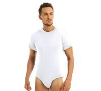 Freebily Combinaison Homme Body Romper à Boutons Pression Entrejambe Grenouillères Adulte Amoureux des Couches Justaucorps T-Shirt Maillot de Corps Sport Blanc M