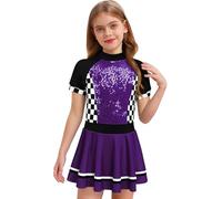 Freebily Costume de Pilote Fille Robe à Paillettes Fête de Soirée Anniversaire Spectacle Scolaire Enfant Robe Pompom Girl Zippé Invisible Violet 9-10 ans