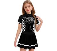 Freebily Costume de Pilote Fille Robe à Paillettes Fête de Soirée Anniversaire Spectacle Scolaire Enfant Robe Pompom Girl Zippé Invisible Noir 9-10 ans