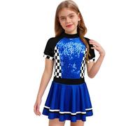Freebily Costume de Pilote Fille Robe à Paillettes Fête de Soirée Anniversaire Spectacle Scolaire Enfant Robe Pompom Girl Zippé Invisible Bleu royal 13-14 ans