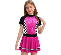 Freebily Costume de Pilote Fille Robe à Paillettes Fête de Soirée Anniversaire Spectacle Scolaire Enfant Robe Pompom Girl Zippé Invisible Rose vif 5-6 ans