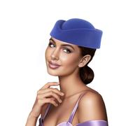 Freebily Dames Femmes Chapeau D'hôtesse De L'air Élégante Fascinator Mariage Soirée Cocktail Coiffure Base Laine Bleu royal Taille unique