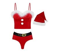 Freebily Déguisement Mère Noël Femme - Ensemble Lingerie Avec String, Jupe et Haut Gilet Court - Costume Santa Claus Lutin Pour Soirée Performance - Rouge M