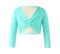 Freebily Enfant Fille Boléro Cache-Coeur Danse Patinage Gym Yoga Chaud Manche Longue Camis Débardeur Automne Hiver Tops Sports Dancewear Turquoise 7-8 Ans