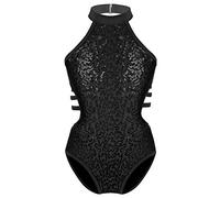 Freebily Enfant Fille Maillots de Bain Paillettes Une Pièce Sequins Leotard Ballet Danse Yoga Combinaison Jumpsuit Gymnastics Ballet Cutouts Dancewear 4-14 Ans Noir 11-12 Ans
