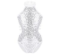 Freebily Enfant Fille Maillots de Bain Paillettes Une Pièce Sequins Leotard Ballet Danse Yoga Combinaison Jumpsuit Gymnastics Ballet Cutouts Dancewear 4-14 Ans Blanc 9-10 Ans