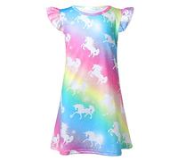 Freebily Enfant Fille Pyjama Chemise de Nuit Licorne Robe Imprimé Manches Courtes Arc-en-ciel Cartoon Pull T-shirt Robe de Chambre Licorne Déguisement 2-6 Ans (5-6 ans, Licorne)