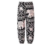 Freebily Enfant Filles Ete Pantalons Bohémien Plage Yoga Pantalons Sarouel Trousers Casual Pants Baggy Harem Décontracté Pantalons Jogging Elastique 18 Mois -12 Ans W Elephant 9-10 Ans
