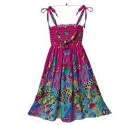Freebily Enfant Filles Robe Casual Été Plage Imprimé Fleur avec Bracelet Robe d'été Bohême Vacances Partie Broderie Pourpre sans Manches Rose Vif 5-6 Ans