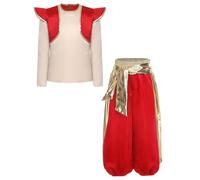 Freebily Enfant Garçon Déguisement Prince Royal Médiéval Conte De Fée Cosplay Costume De Scène Halloween Carnaval Charmant Tenue Prince Rouge 9-10 ans
