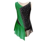 Freebily Enfant Justaucorps Gymnastique Danse Latin Fille Robe Danse Moderne Contemporaine Strass Body Danse Lyrique Performance Dancewear Vert 15-16 ans