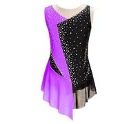 Freebily Enfant Justaucorps Gymnastique Danse Latin Fille Robe Danse Moderne Contemporaine Strass Body Danse Lyrique Performance Dancewear Violet 13-14 ans