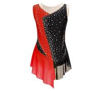 Freebily Enfant Justaucorps Gymnastique Danse Latin Fille Robe Danse Moderne Contemporaine Strass Body Danse Lyrique Performance Dancewear Rouge 7-8 ans