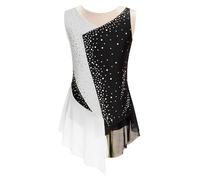 Freebily Enfant Justaucorps Gymnastique Danse Latin Fille Robe Danse Moderne Contemporaine Strass Body Danse Lyrique Performance Dancewear Blanc 15-16 ans