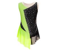 Freebily Enfant Justaucorps Gymnastique Danse Latin Fille Robe Danse Moderne Contemporaine Strass Body Danse Lyrique Performance Dancewear Vert fluorescent 15-16 ans