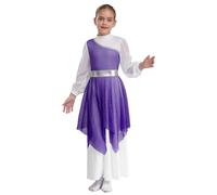 Freebily Enfant Longue Robe Danse Liturgique Louange Fille Robe Danse Contemporaine Tenue Danse Lyrique Latin Jazz Compétition