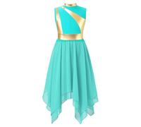 Freebily Enfant Robe Danse Lyrique Fille Robe Danse Contemporaine Enfant Dorée Costume Dance Latin Jazz Dancewear 5-16 Ans ZAB Turquoise 11-12 Ans