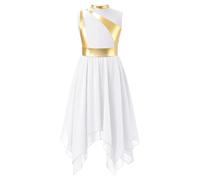 Freebily Enfant Robe Danse Lyrique Fille Robe Danse Contemporaine Enfant Dorée Costume Dance Latin Jazz Dancewear 5-16 Ans ZAB Blanc 13-14 Ans
