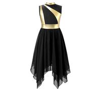 Freebily Enfant Robe Danse Lyrique Fille Robe Danse Contemporaine Enfant Dorée Costume Dance Latin Jazz Dancewear 5-16 Ans ZAB Noir 11-12 Ans