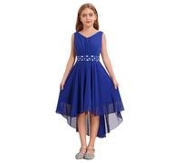 Freebily Enfant Robe de Cocktail Bal Princesse Fille Robe Habillée Soirée Cérémonie Strass Décor Costume Demoiselle d'honneur Enfant Bleu 5-6 Ans