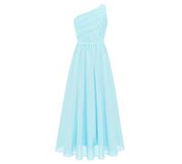 Freebily Enfant Robe Demoiselle d'honneur Princesse Fille Robes Soirée Cérémonie Une Épaule Longue Robe de Mariage Cocktail Anniversaire Fête Mousseline Chiffon Bleu Clair 8 Ans
