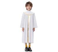 Freebily Enfant Robe Musulmane Islamique Robe Brodé Moyen-orient À Manches Longue Fille Garçon Vêtement Ethnique Ample Tunique Chorale Costume Traditionnel ZA Blanc 5-6 ans