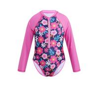 Freebily Enfants Filles Maillots de Bain Manches Longues Imprimé Palm Zipper Combinaison de Natation Maillot Anti-UV 3-16 Ans Rose Vif 11-12 Ans