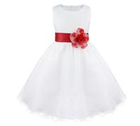 Freebily Enfants Filles Robes de Princesse Cérémonie Mariage Parti Tenue Fleur Robe Fille Grande Noeud Papillon sans Manches Tutu Jupe Rouge 5 Ans