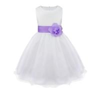 Freebily Enfants Filles Robes de Princesse Cérémonie Mariage Parti Tenue Fleur Robe Fille Grande Noeud Papillon sans Manches Tutu Jupe Lavande 8 Ans