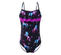 Freebily Enfants Maillot de Bain Bikini Robe de Plage Princesse Fille Body à Volants Scintillant Ecailles de Poisson Imprimé Bathing Swimsuit 2-16 Ans Cheval Noir 7-8 Ans
