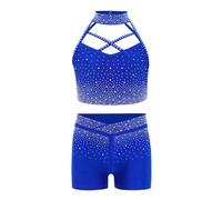 Freebily Ensemble Enfants Fille Débardeurs Bikini Crop Top + Shorts Maillot de Bain Natation 2Pcs Costume de Jazz Danse Modern Street Dance Stage Performance ZA Bleu Royal 9-10 Ans