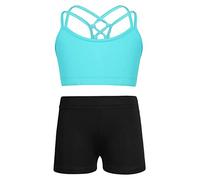 Freebily Ensemble Enfants Fille été Débardeurs Bikini Crop Top + Shorts Maillot de Bain Natation 2Pcs Costume de Jazz Danse Modern Street Dance Stage Performance 3-16 Ans Turquoise 7-8 Ans